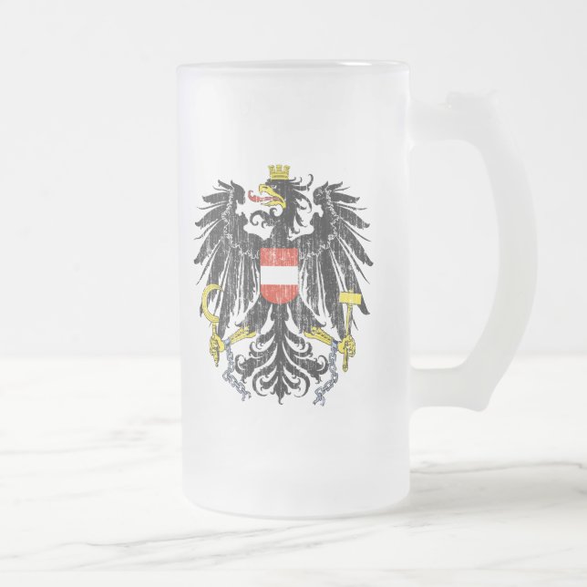 Austria Coat Of Arms Frosted Glass Beer Mug (Right)