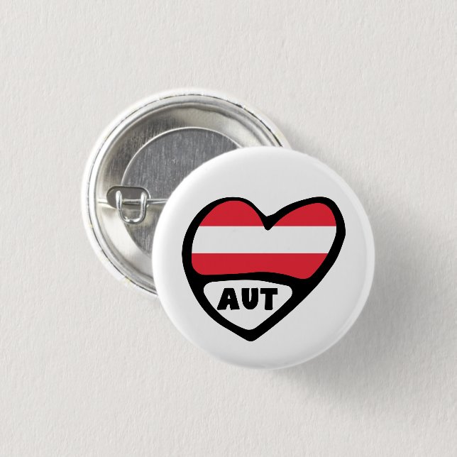 Austria Country Code Flag Heart Pin Badge, AUT (Front & Back)