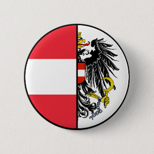 Austria Flag and Coat of Arms Patriotic 6 Cm Round Badge