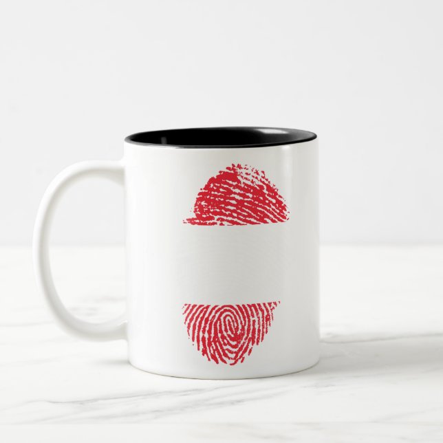 Austria Flag Fingerprint Country Pride Identity Two-Tone Coffee Mug (Left)