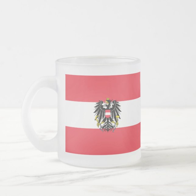 Austria Flag Frosted Glass Coffee Mug (Left)