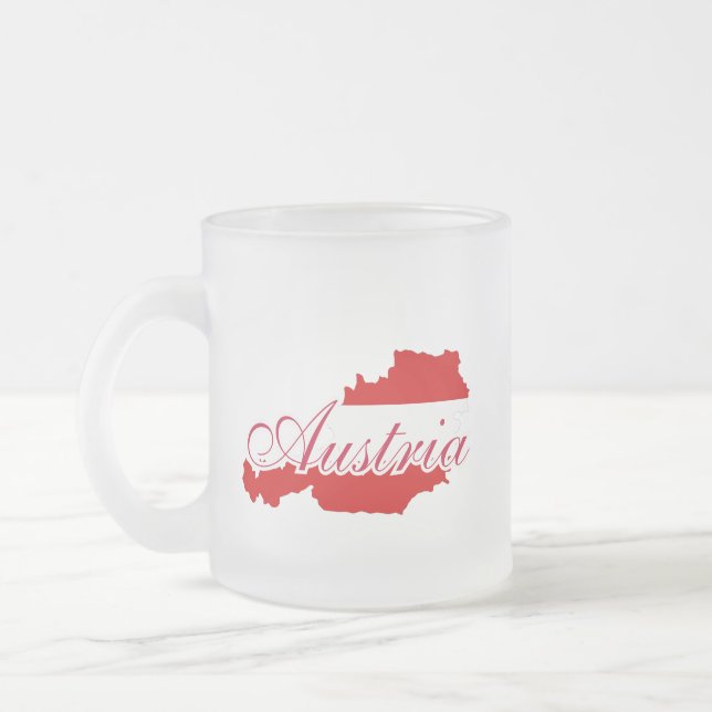 Austria flag map frosted glass coffee mug (Left)