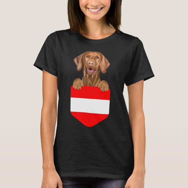 Austria Flag Vizsla Dog In Pocket T-Shirt (Front)