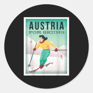 Austria For Skiing Pistensau & Skihaserl Get O Classic Round Sticker
