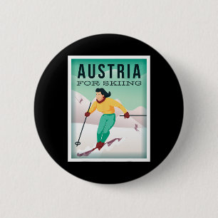 Austria For Skiing Pistensau And Skihaserl Get On 6 Cm Round Badge