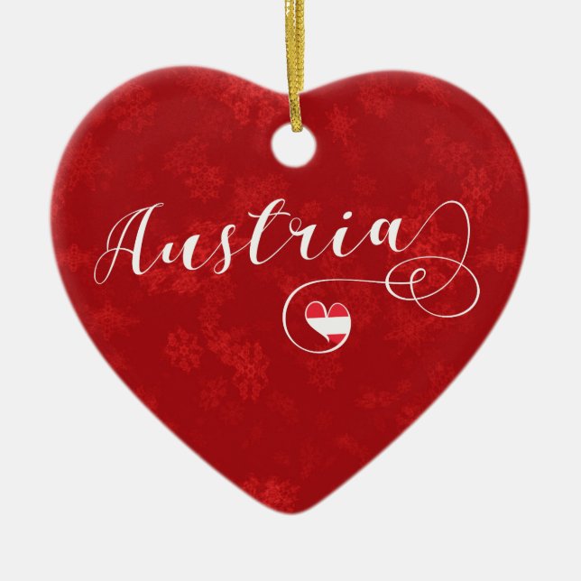 Austria Heart, Christmas Tree Ornament, Austrian Ceramic Tree Decoration (Front)