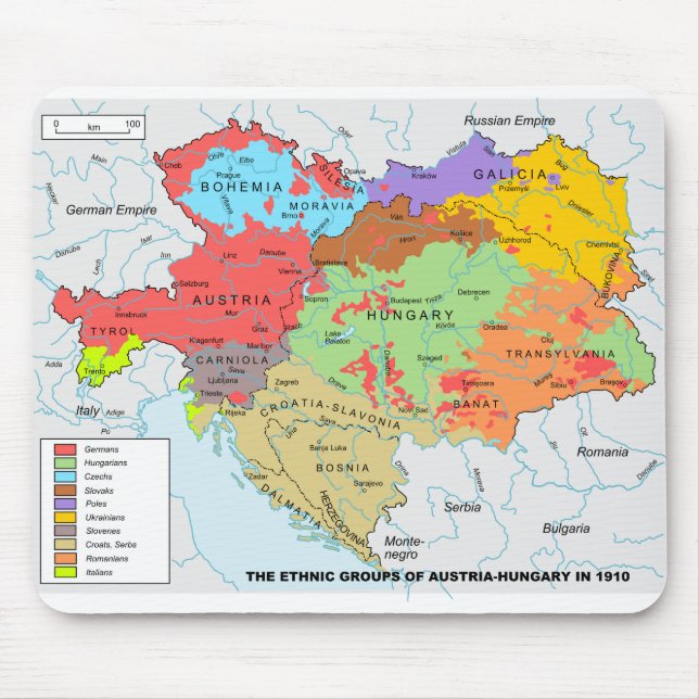 Austria-Hungary Map of Ethnic Diversity in 1910 Mouse Mat (Front)
