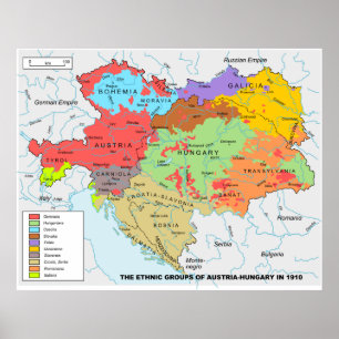 Austria-Hungary Map of Ethnic Diversity in 1910 Poster