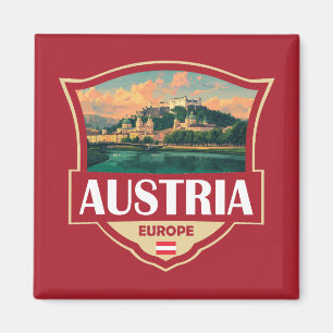 Austria Illustration Retro Badge Magnet