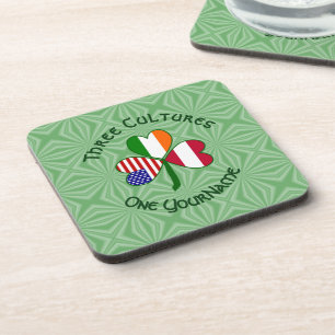 Austria Ireland USA Flags Shamrock Your Name Coaster