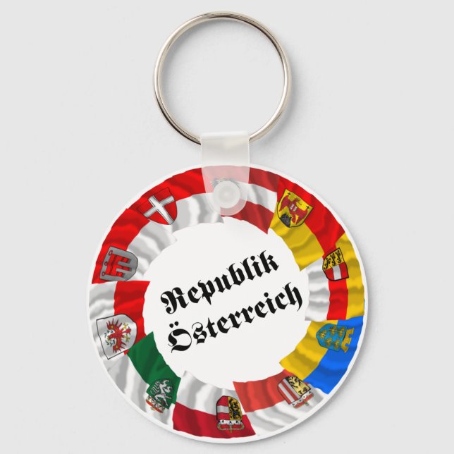 Austria & its Laender Waving Flags Key Ring (Front)