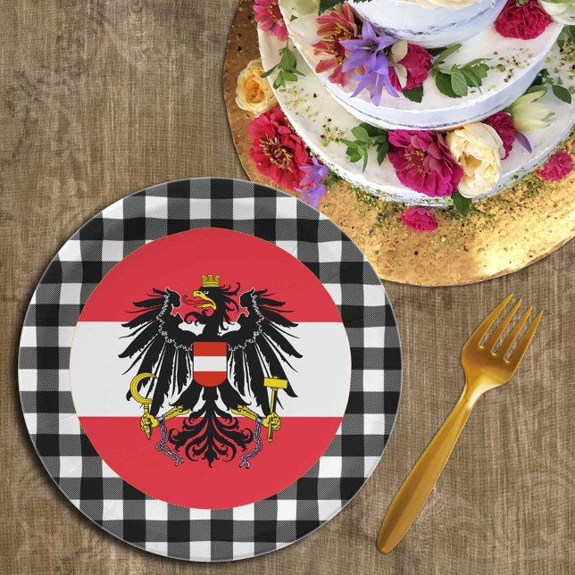 Austria Plate, buffalo plaid & Austrian Flag Paper Plate (Creator Uploaded)