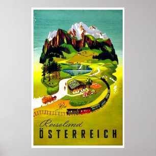 Austria, Reiseland, railway, vintage travel poster
