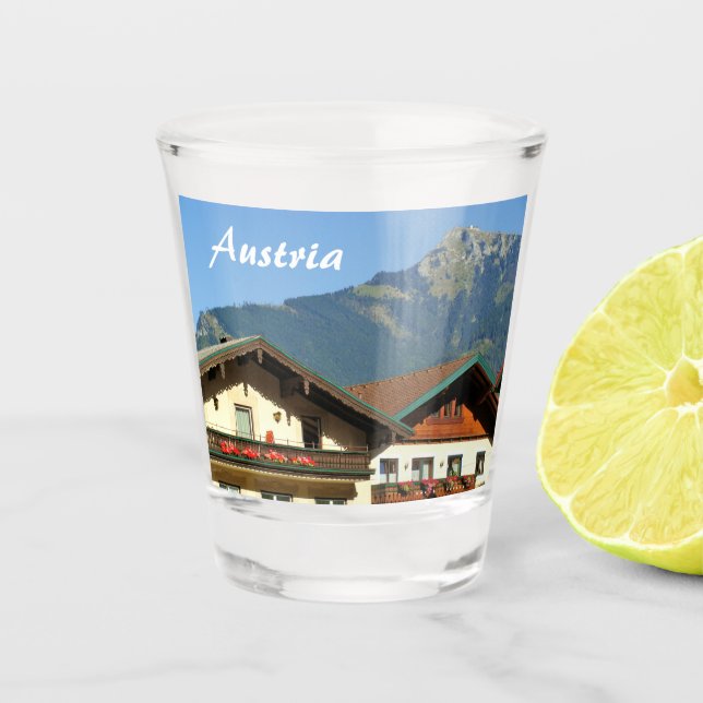 Austria Salzkammergut with the Schafberg Shot Glass (Front)