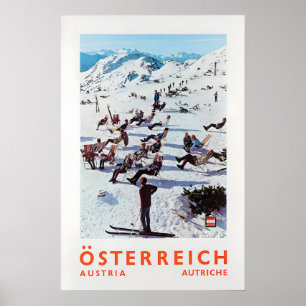 Austria Ski Poster Vintage Travel Print, Alps Home