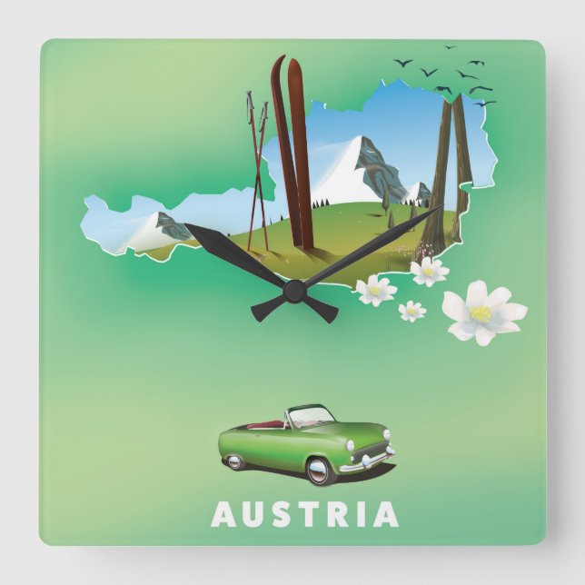 Austria Ski Travel poster Square Wall Clock (Front)
