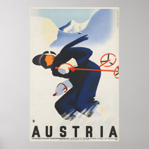 Austria Skiing Travel Poster
