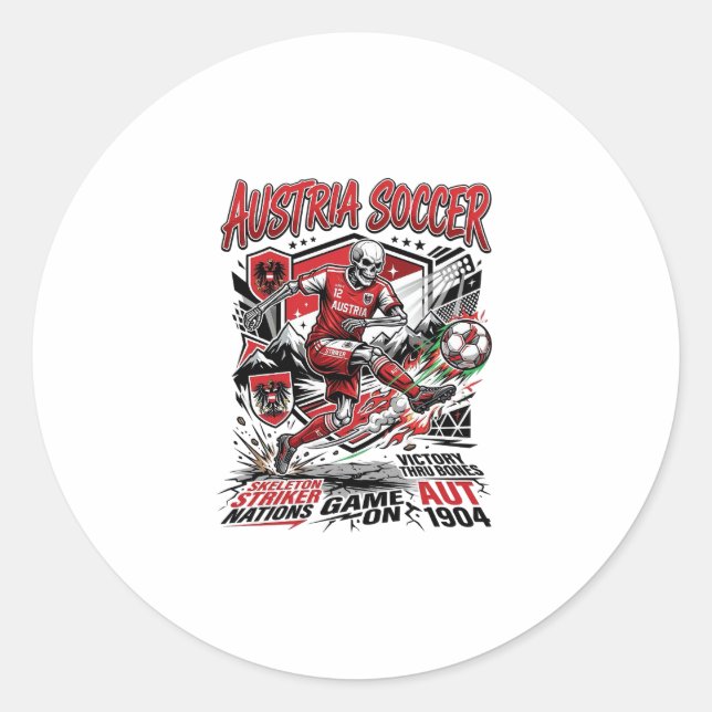Austria Soccer Skeleton Striker Nations Poster Sty Classic Round Sticker (Front)
