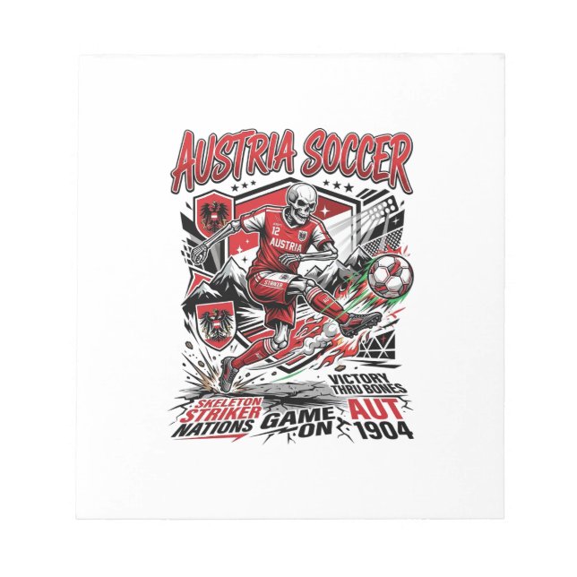 Austria Soccer Skeleton Striker Nations Poster Sty Notepad (Front)