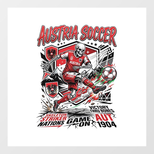 Austria Soccer Skeleton Striker Nations Poster Sty Window Cling (Sheet)