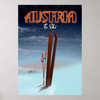 Austria To Ski - Winter ski travel poster to the A