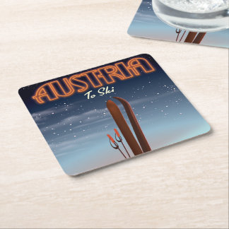 Austria To Ski - Winter ski travel poster to the A Square Paper Coaster