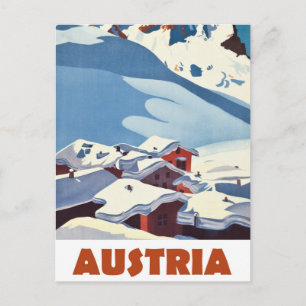 Austria, Village covered with snow, Postcard