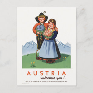 Austria welcomes you Vintage Poster 1948 Postcard