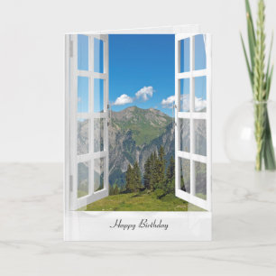 Austrian Alps scene in window Card