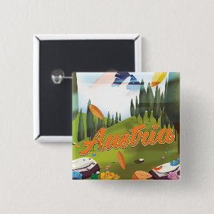 Austrian cartoon travel poster 15 cm square badge