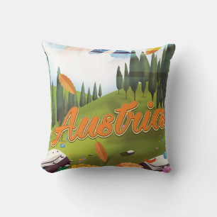 Austrian cartoon travel poster cushion