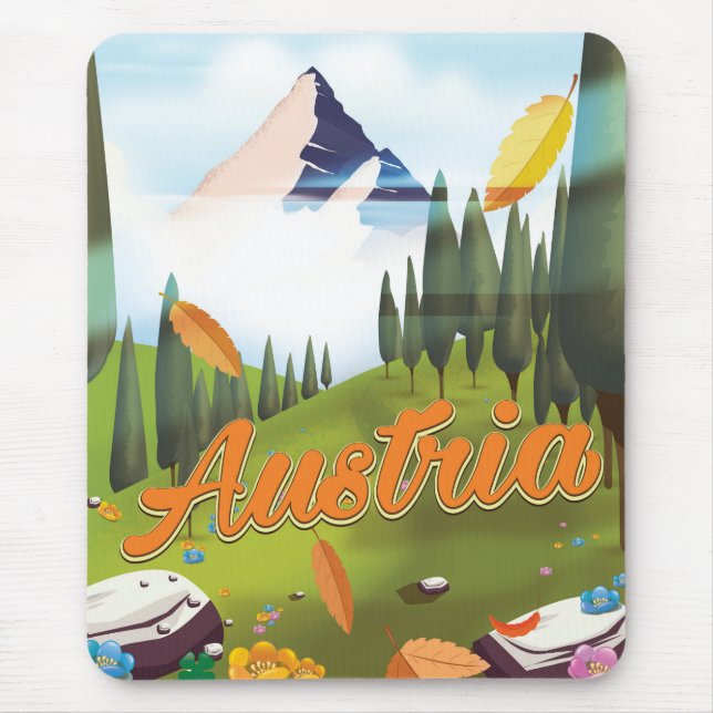 Austrian cartoon travel poster mouse mat (Front)