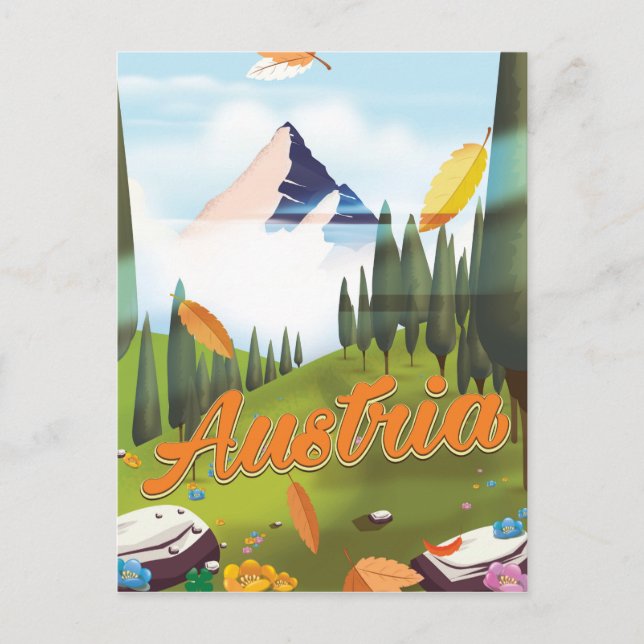 Austrian cartoon travel poster postcard (Front)