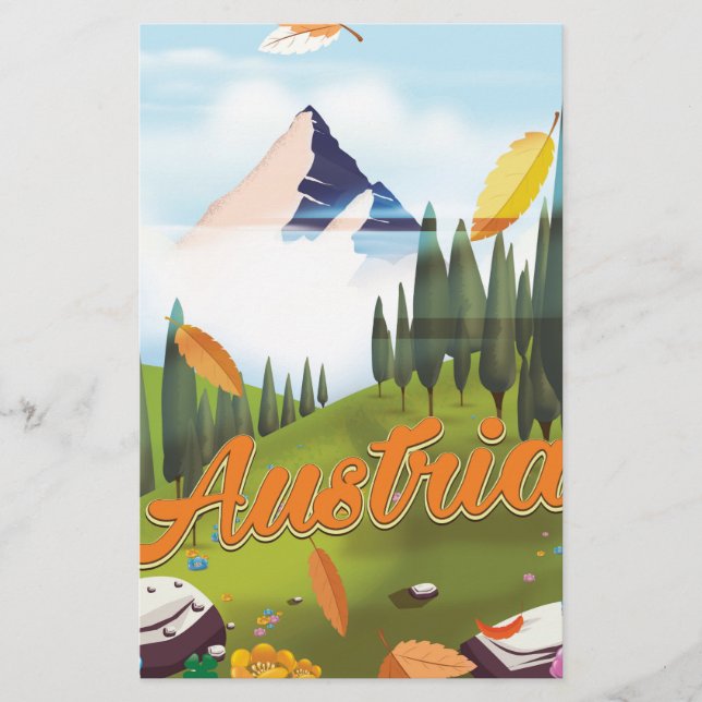 Austrian cartoon travel poster stationery (Front)