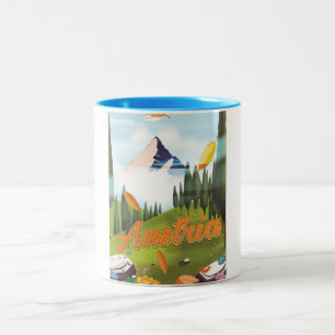 Austrian cartoon travel poster Two-Tone coffee mug