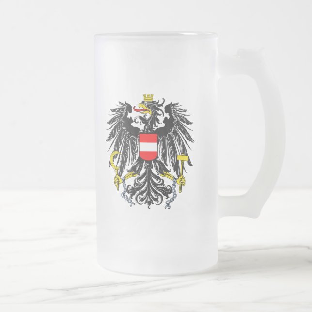 Austrian Coat of Arms Frosted Glass Beer Mug (Right)