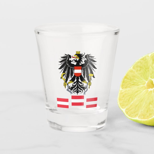Austrian Flag & Austria country patriot /sports Shot Glass (Front)