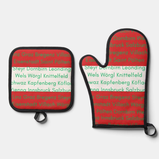 Austrian Flag Colours with Cities Oven Mitt & Pot Holder Set (Front)