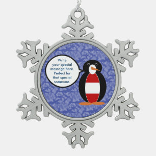 Austrian Flag Holiday Ms. Penguin Talking Snowflake Pewter Christmas Ornament