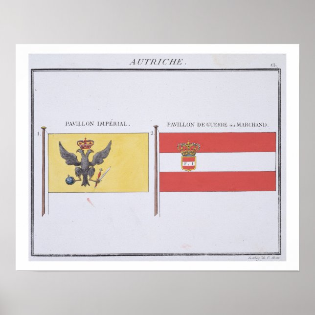 Austrian Flags, from a French book of Flags, c.181 Poster (Front)