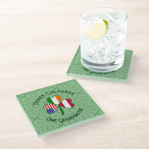 Austrian Irish American Shamrock Flag Personalised Glass Coaster