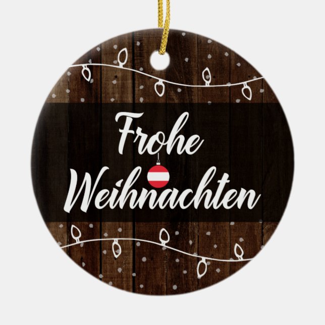 Austrian Merry Christmas Frohe Weihnachten Ceramic Tree Decoration (Front)