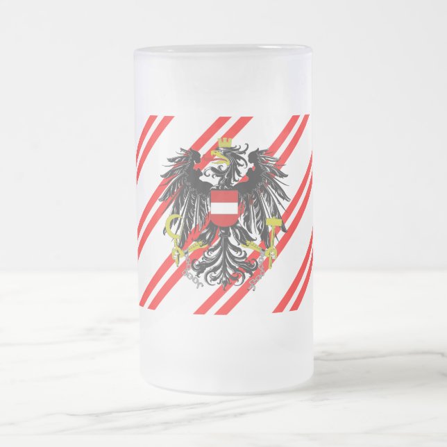 Austrian stripes flag frosted glass beer mug (Center)