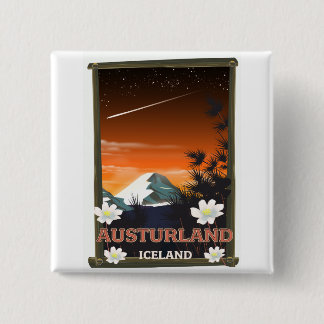 Austurland iceland travel poster 15 cm square badge