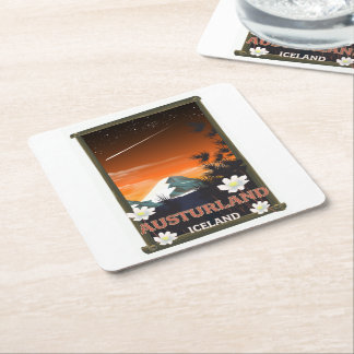 Austurland iceland travel poster square paper coaster