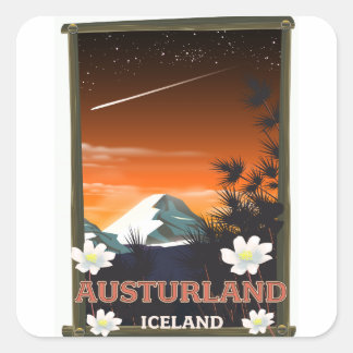 Austurland iceland travel poster square sticker