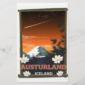 Austurland iceland travel poster stationery