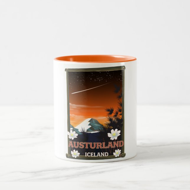 Austurland iceland travel poster Two-Tone coffee mug (Center)