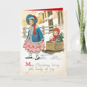 Authenic Vintage Christmas Card with Children