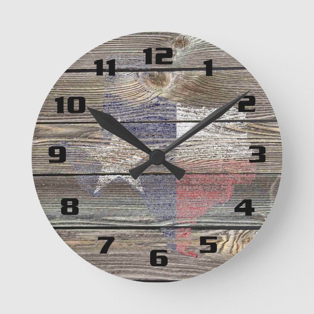 Authentic and Rustic Texas Map and Flag on wood Round Clock (Front)